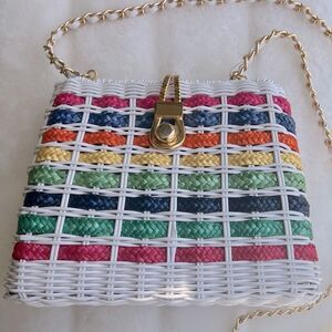 Vintage style Woven Basket Purse Rainbow Stripe FUN & UNIQUE DESIGN